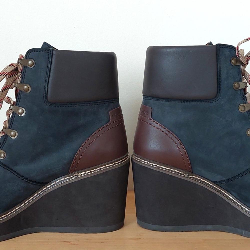 See By Chloe Blue Lace Up Boots with Wedge Heel and Soft Suede - Picture 8 of 16